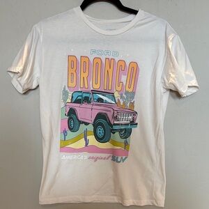 Ford Womens White T-Shirt with Pink Bronco Graphic